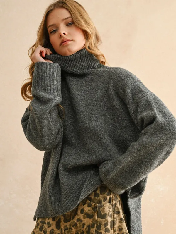 TURTLE NECK LONG SLEEVE SWEATER - CHARCOAL sold by OAK