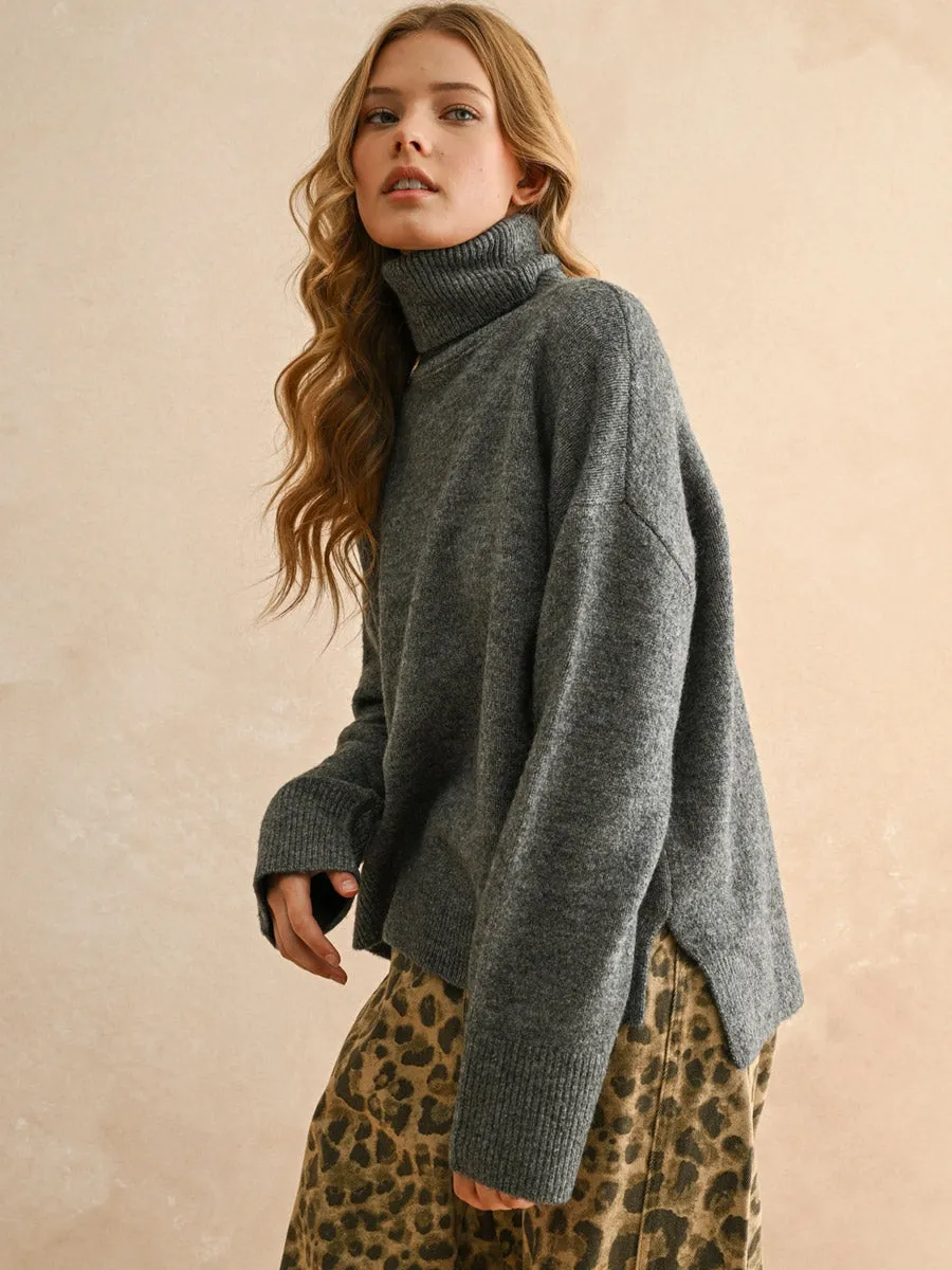 TURTLE NECK LONG SLEEVE SWEATER - CHARCOAL sold by OAK product image thumbnail 3