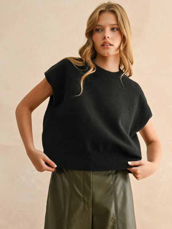 LOOSE FIT SHORT SLEEVE SWEATER - BLACK sold by OAK