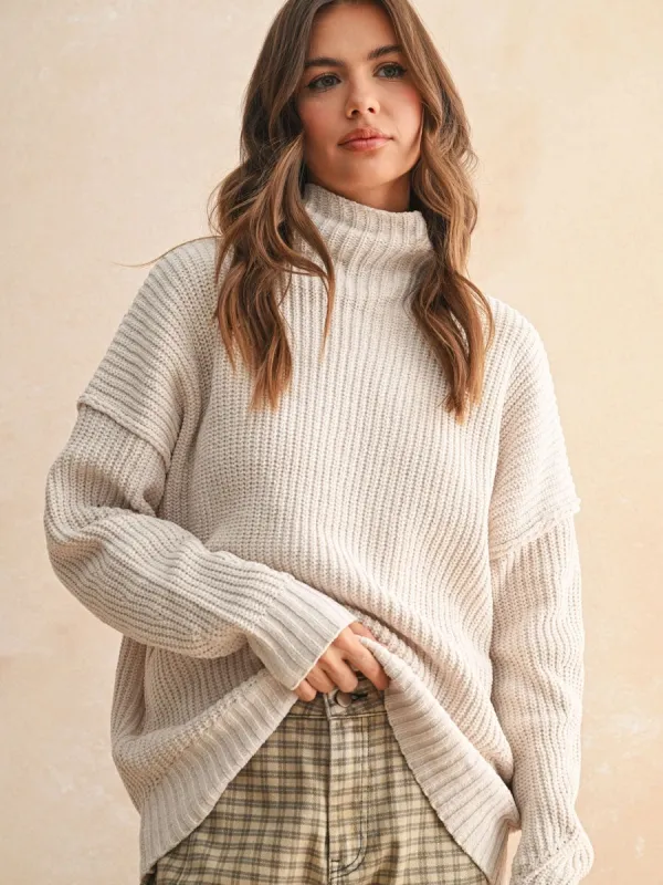CHENILLE HIGH NECK SWEATER - CREAM sold by OAK