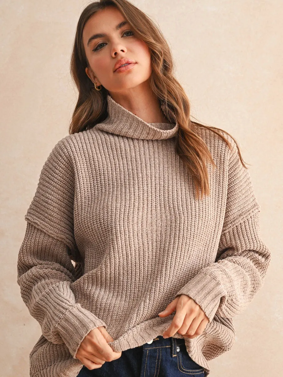 CHENILLE HIGH NECK SWEATER - SAND sold by OAK