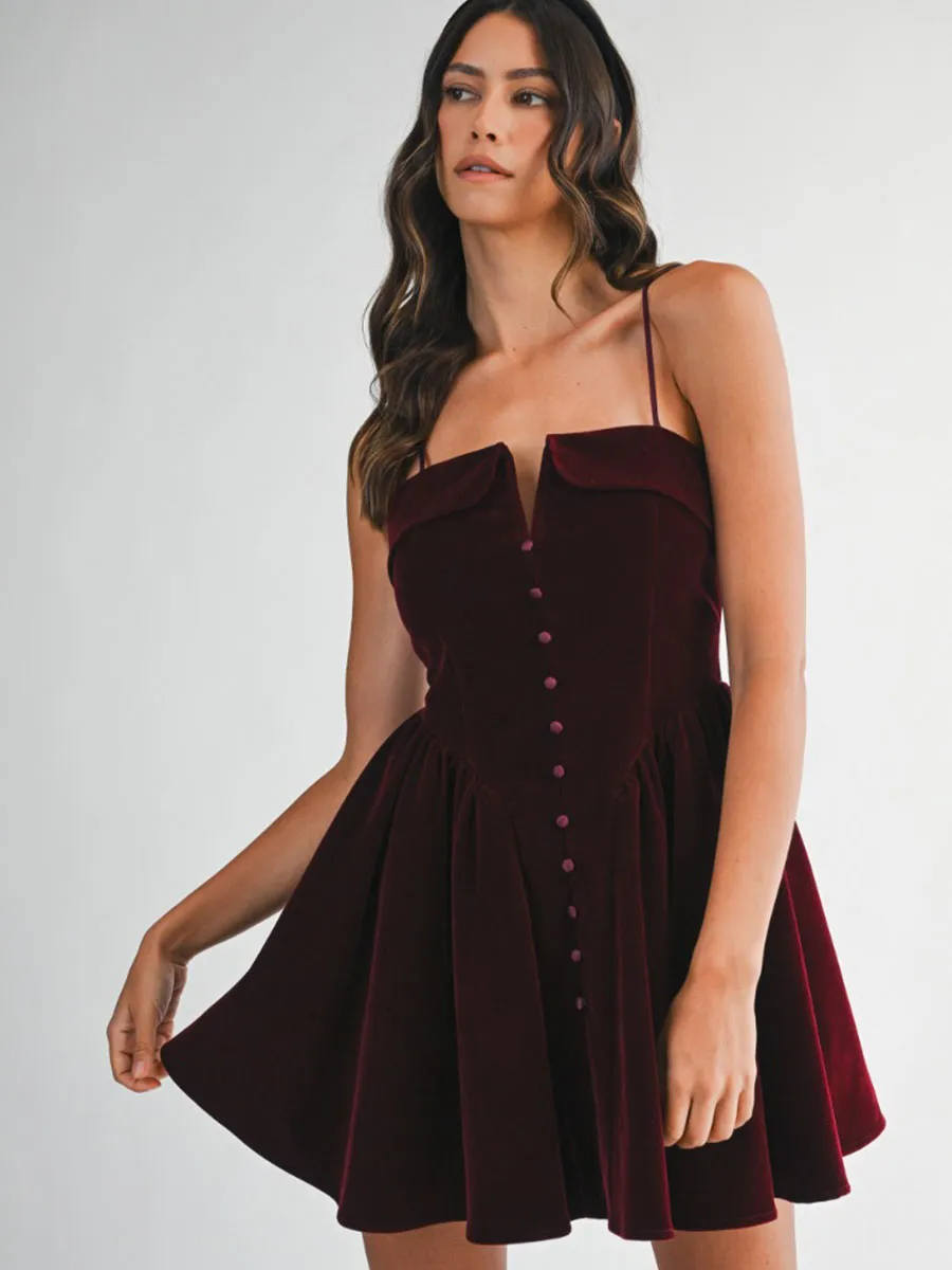 VELVET BUSTIER MINI DRESS - WINE sold by OAK product image thumbnail 4