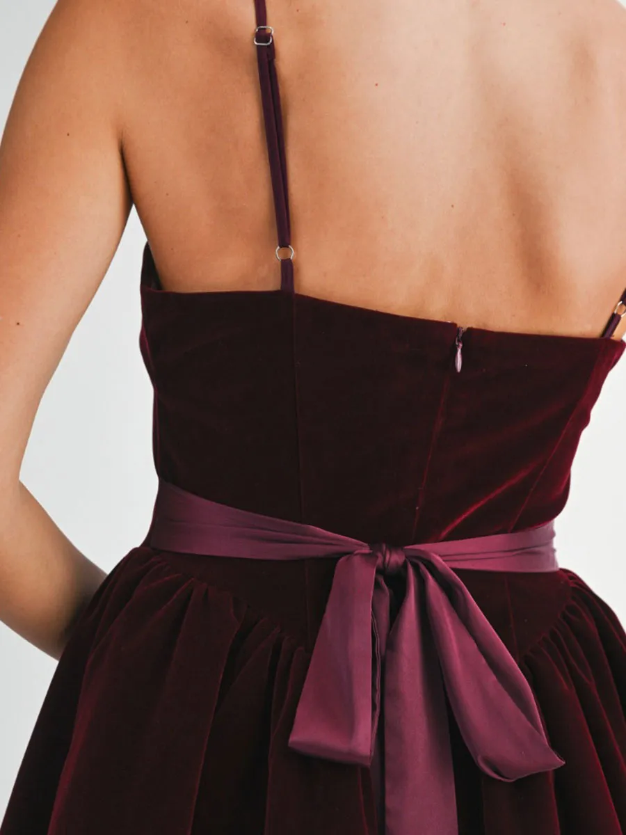 VELVET BUSTIER MINI DRESS - WINE sold by OAK product image thumbnail 5