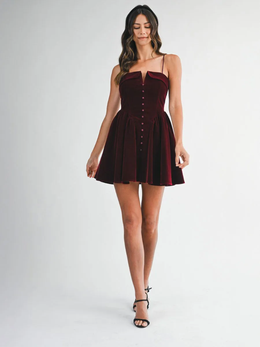 VELVET BUSTIER MINI DRESS - WINE sold by OAK