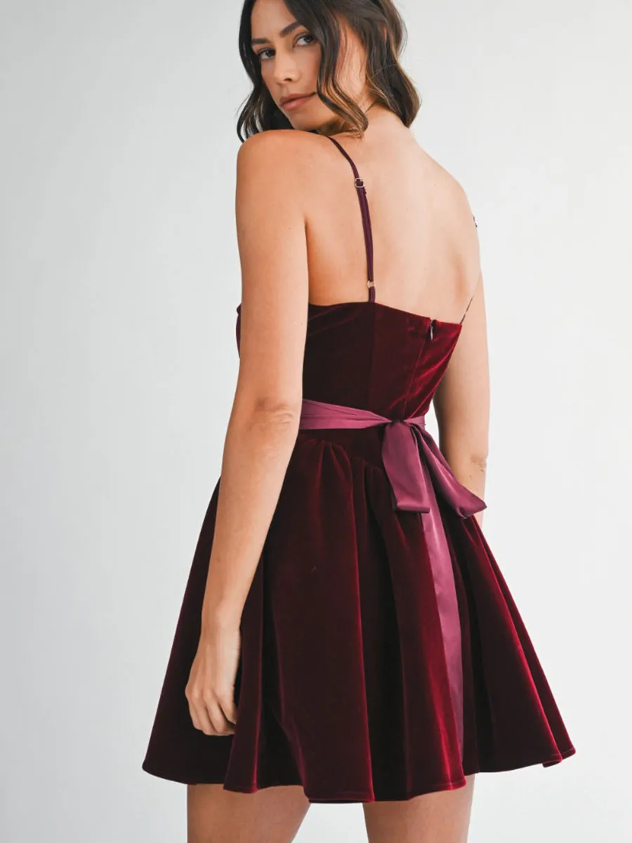 VELVET BUSTIER MINI DRESS - WINE sold by OAK product image thumbnail 2