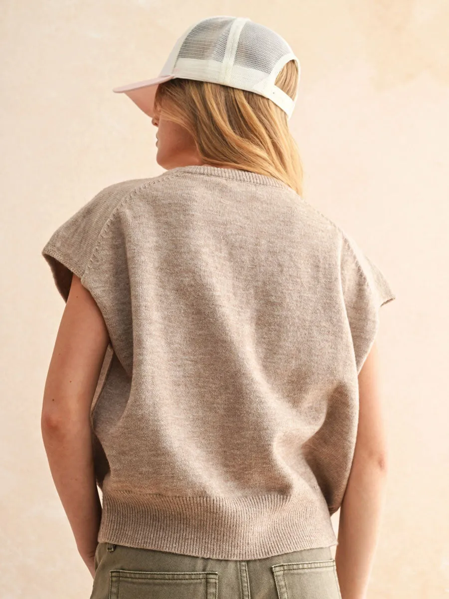 LOOSE FIT SHORT SLEEVE SWEATER - TAN sold by OAK product image thumbnail 2