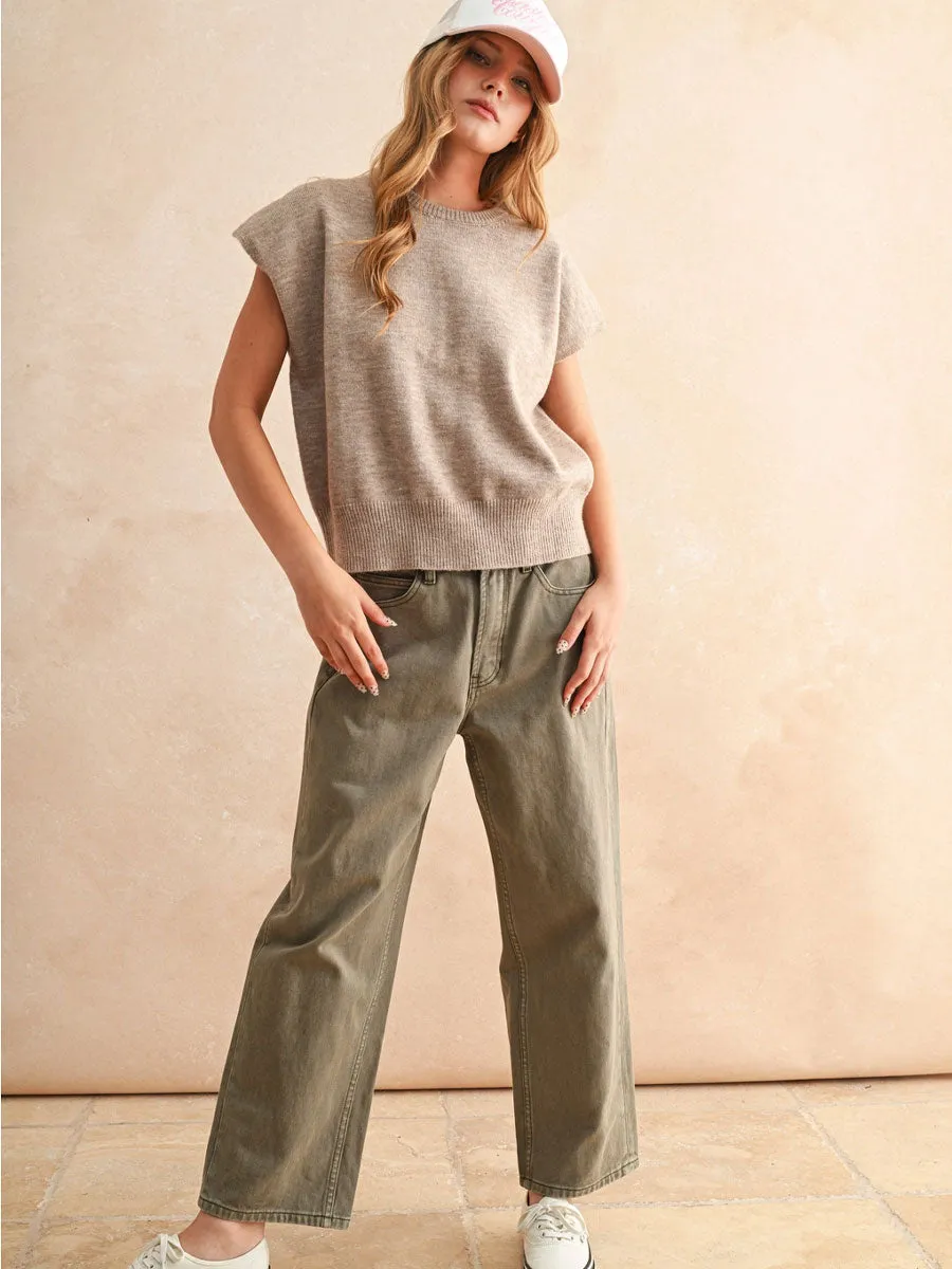 LOOSE FIT SHORT SLEEVE SWEATER - TAN sold by OAK product image thumbnail 3