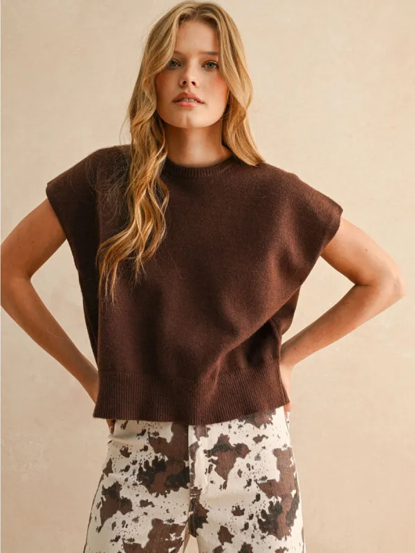 LOOSE FIT SHORT SLEEVE SWEATER - CHOCOLATE sold by OAK