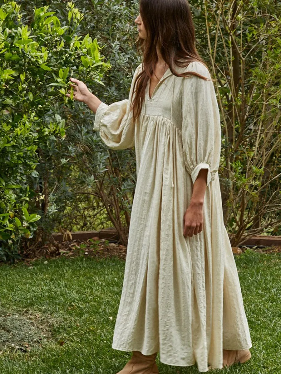 WOVEN LONG SLEEVE MAXI DRESS - NATURAL sold by OAK product image thumbnail 3