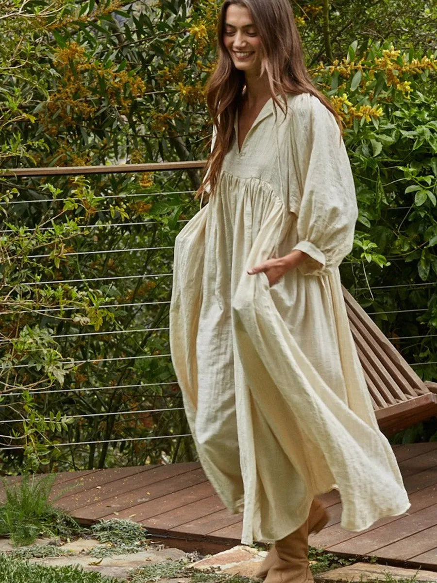 WOVEN LONG SLEEVE MAXI DRESS - NATURAL sold by OAK product image thumbnail 2