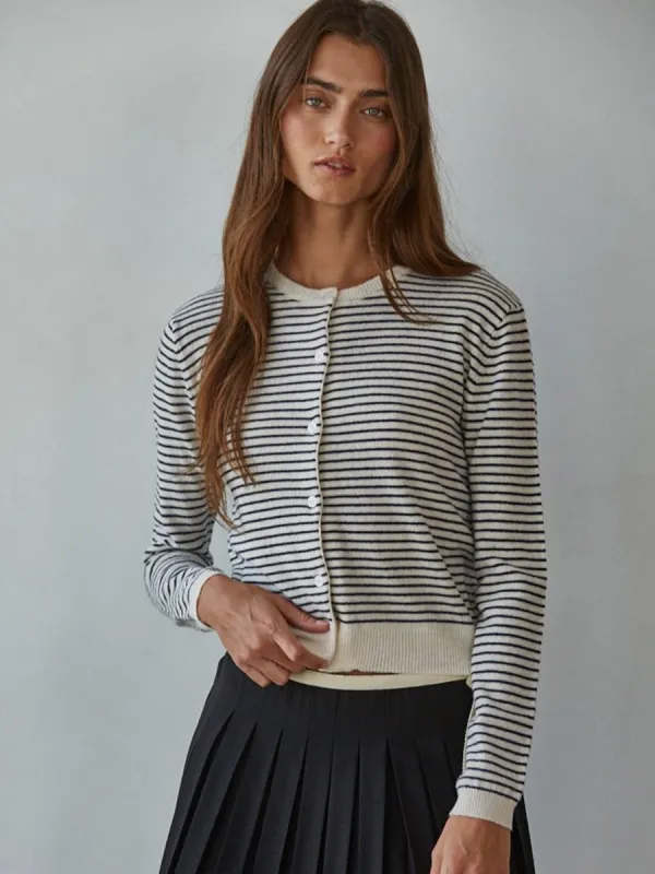 STRIPED KNIT CARDIGAN - NATURAL/BLACK sold by OAK
