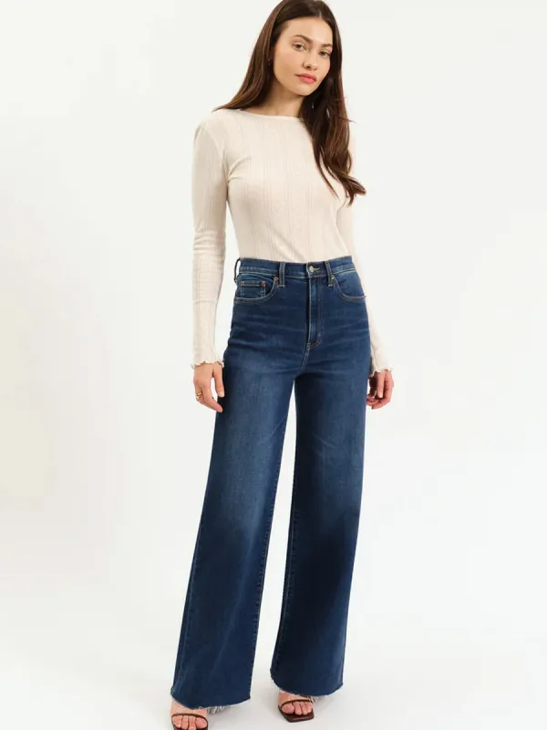 DAZE DENIM FAAR OUT W/OUT SEAMING, HIGH RISE WIDE LEG JEAN - WATERFALL sold by OAK