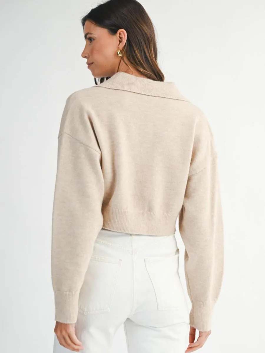 CROPPED COLLARED KNIT SWEATER - LIGHT TAUPE sold by OAK product image thumbnail 2