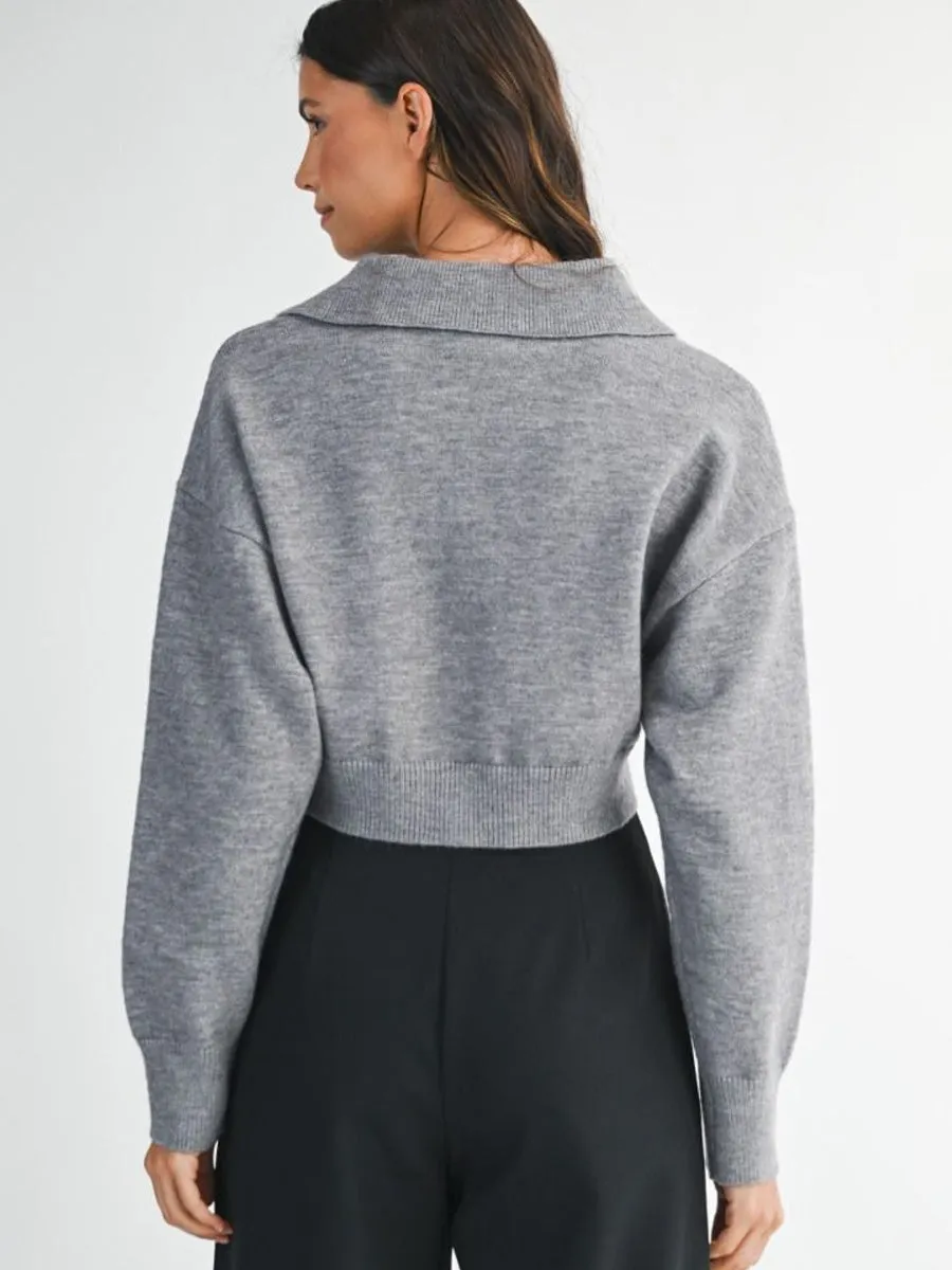 CROPPED COLLARED KNIT SWEATER - GREY sold by OAK product image thumbnail 2