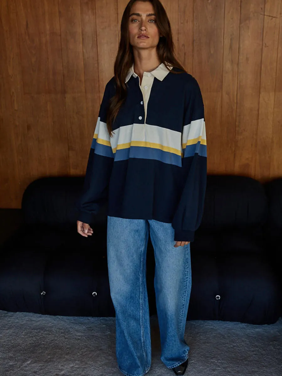 POLO COLLARED COLOUR BLOCK SHIRT - NAVY sold by OAK product image thumbnail 3