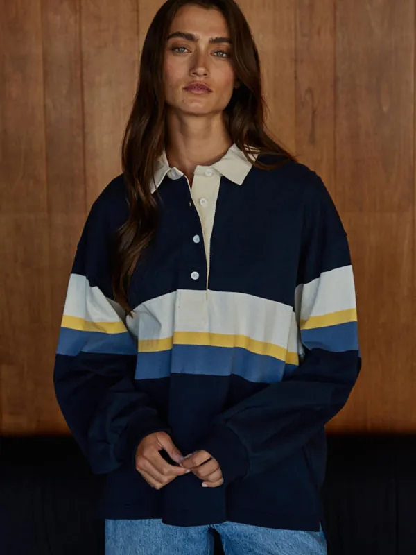 POLO COLLARED COLOUR BLOCK SHIRT - NAVY sold by OAK