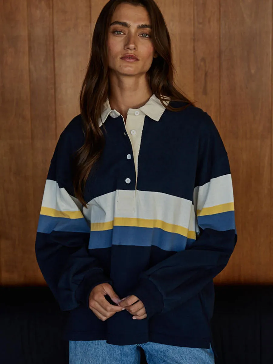 POLO COLLARED COLOUR BLOCK SHIRT - NAVY sold by OAK