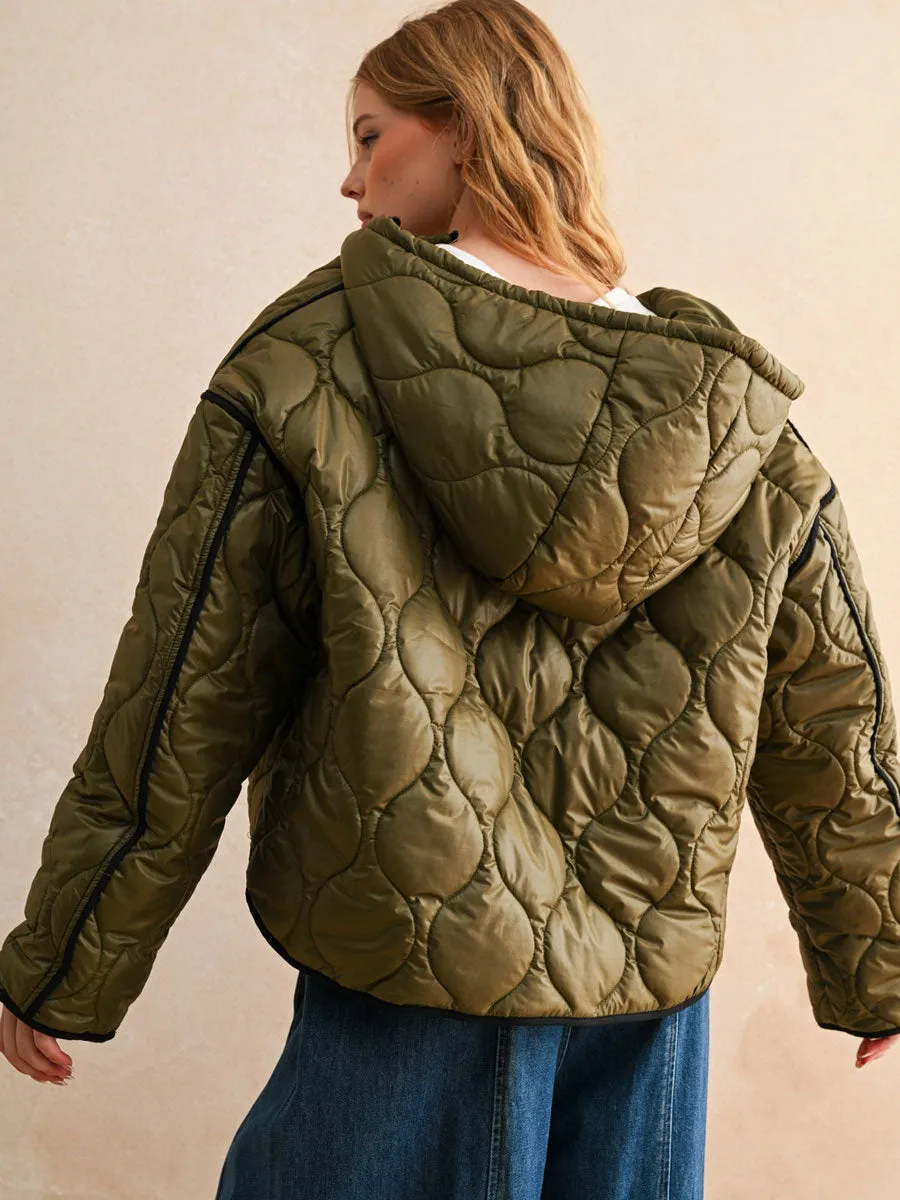 QUILTED JACKET WITH HOOD - OLIVE sold by OAK product image thumbnail 2