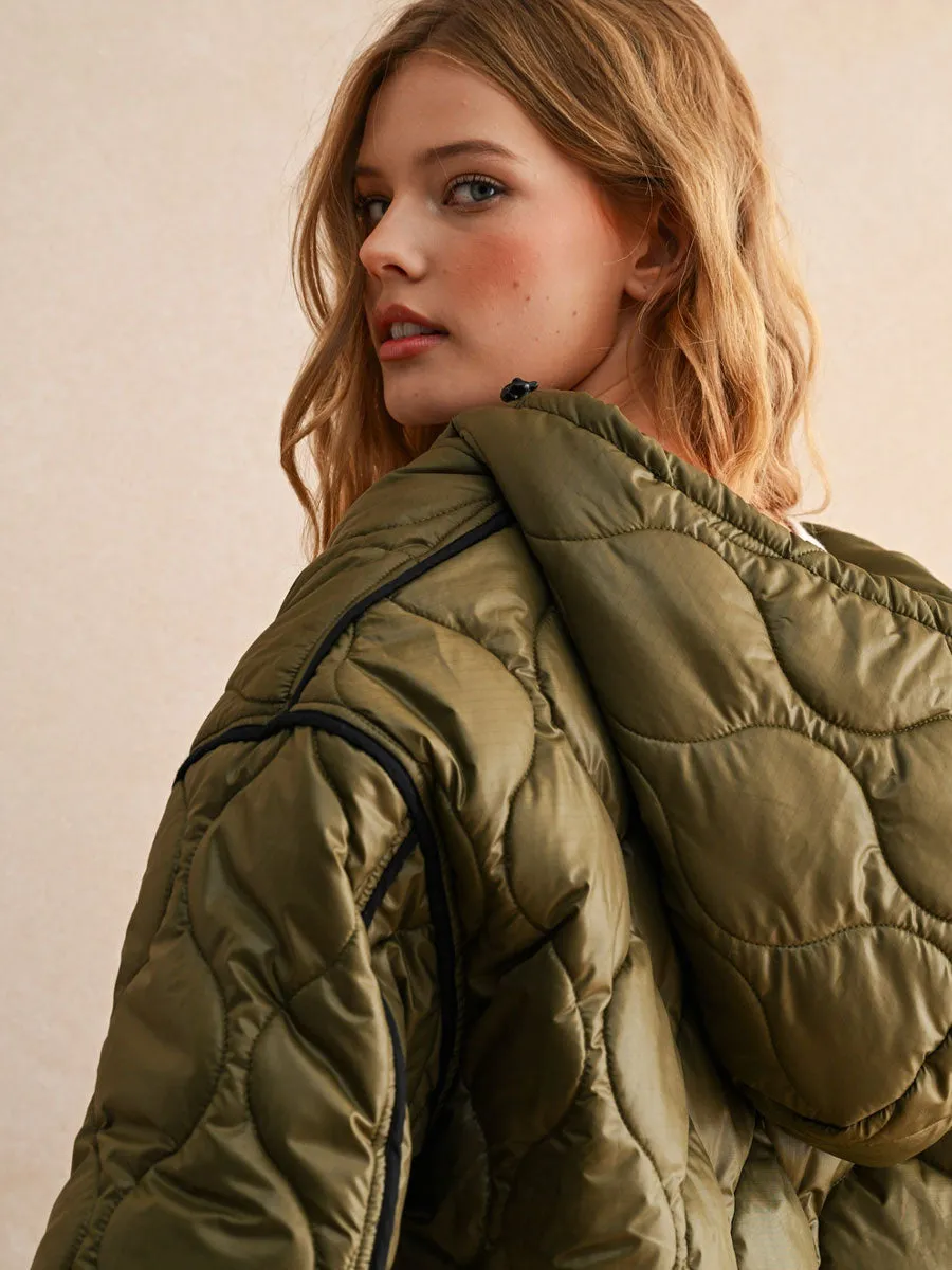 QUILTED JACKET WITH HOOD - OLIVE sold by OAK product image thumbnail 4