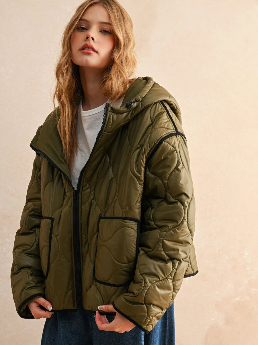 QUILTED JACKET WITH HOOD - OLIVE sold by OAK product image thumbnail 3