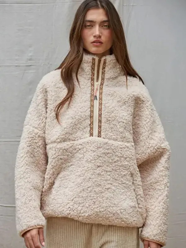 HALF ZIP-UP OVERSIZED PULLOVER - BLUSH sold by OAK