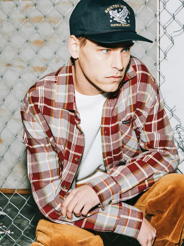 BRIXTON VINTAGE WASH FLANNEL - MAROON RED/BEIGE/GREEN sold by OAK