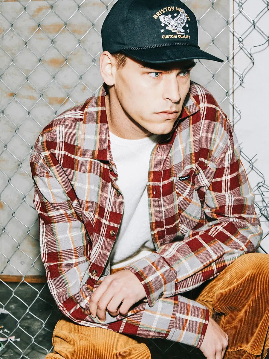 BRIXTON VINTAGE WASH FLANNEL - MAROON RED/BEIGE/GREEN sold by OAK