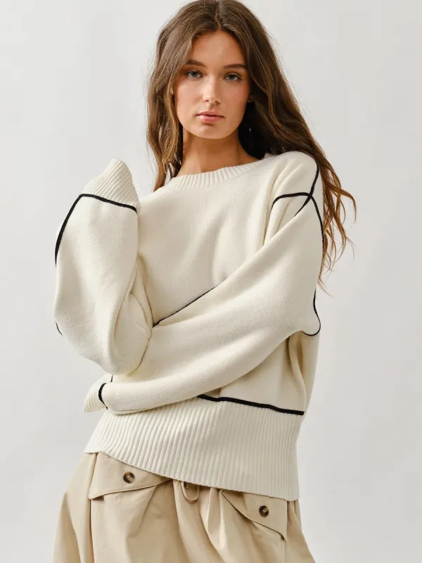OVERSIZED CONTRAST STITCHING SWEATER - CREAM sold by OAK
