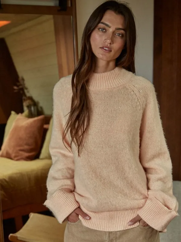 KNIT HIGH NECK RAGLAN SWEATER - ORANGE PEACH sold by OAK