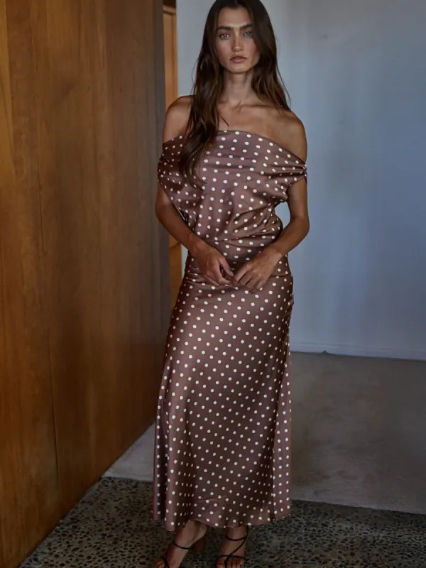 MAXI COWL NECK POLKA DOT DRESS - CHOCOLATE sold by OAK