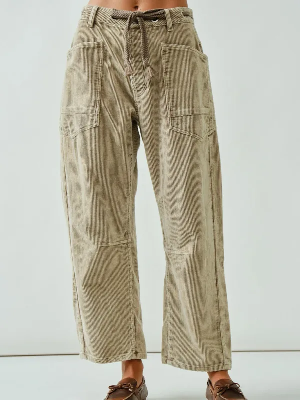 CORDUROY PANT WITH EYELET WAIST - OLIVE sold by OAK