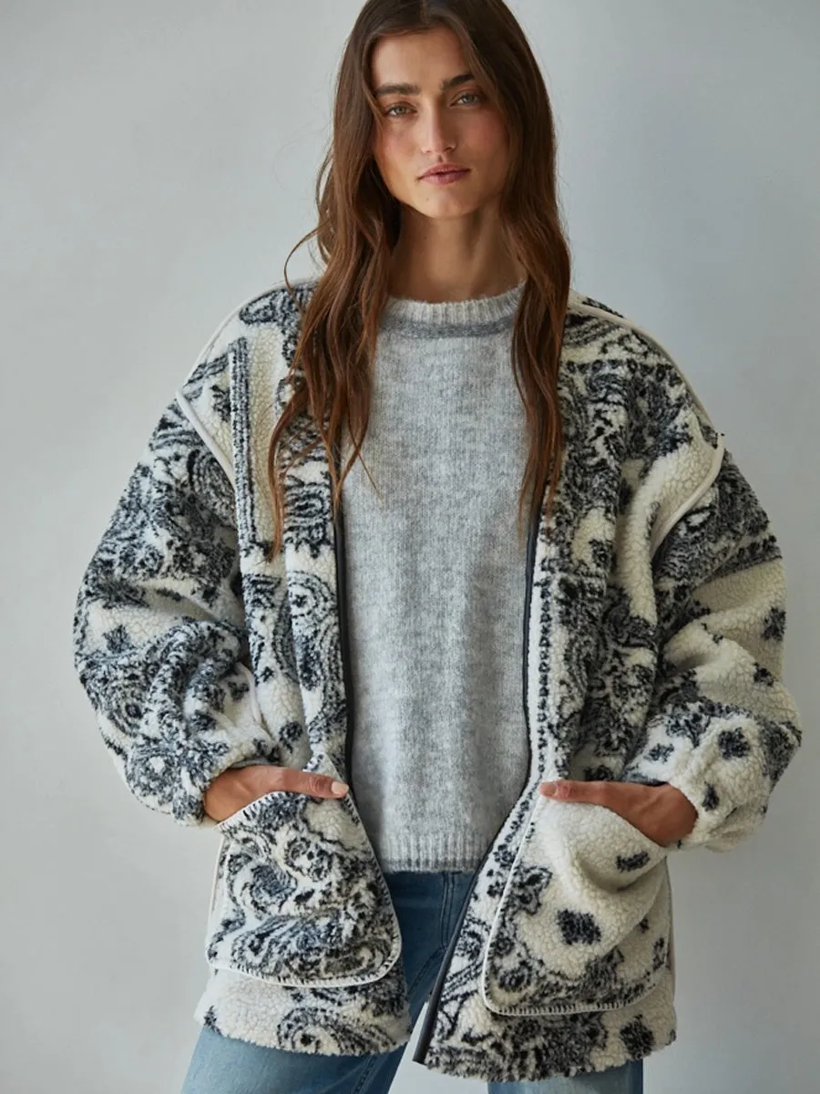 PAISLEY SHERPA FLEECE - IVORY/BLACK sold by OAK