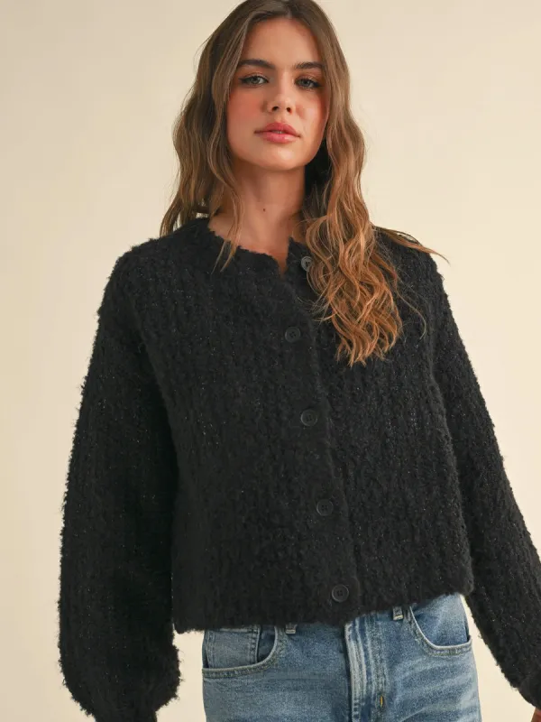 ROUND NECK BUTTON FRONT CARDIGAN - BLACK sold by OAK