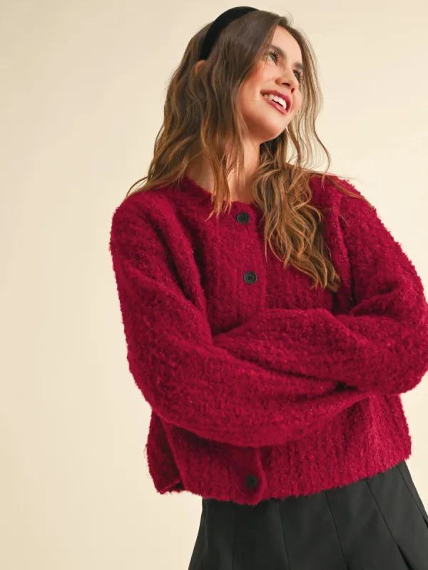 ROUND NECK BUTTON FRONT CARDIGAN - RED sold by OAK