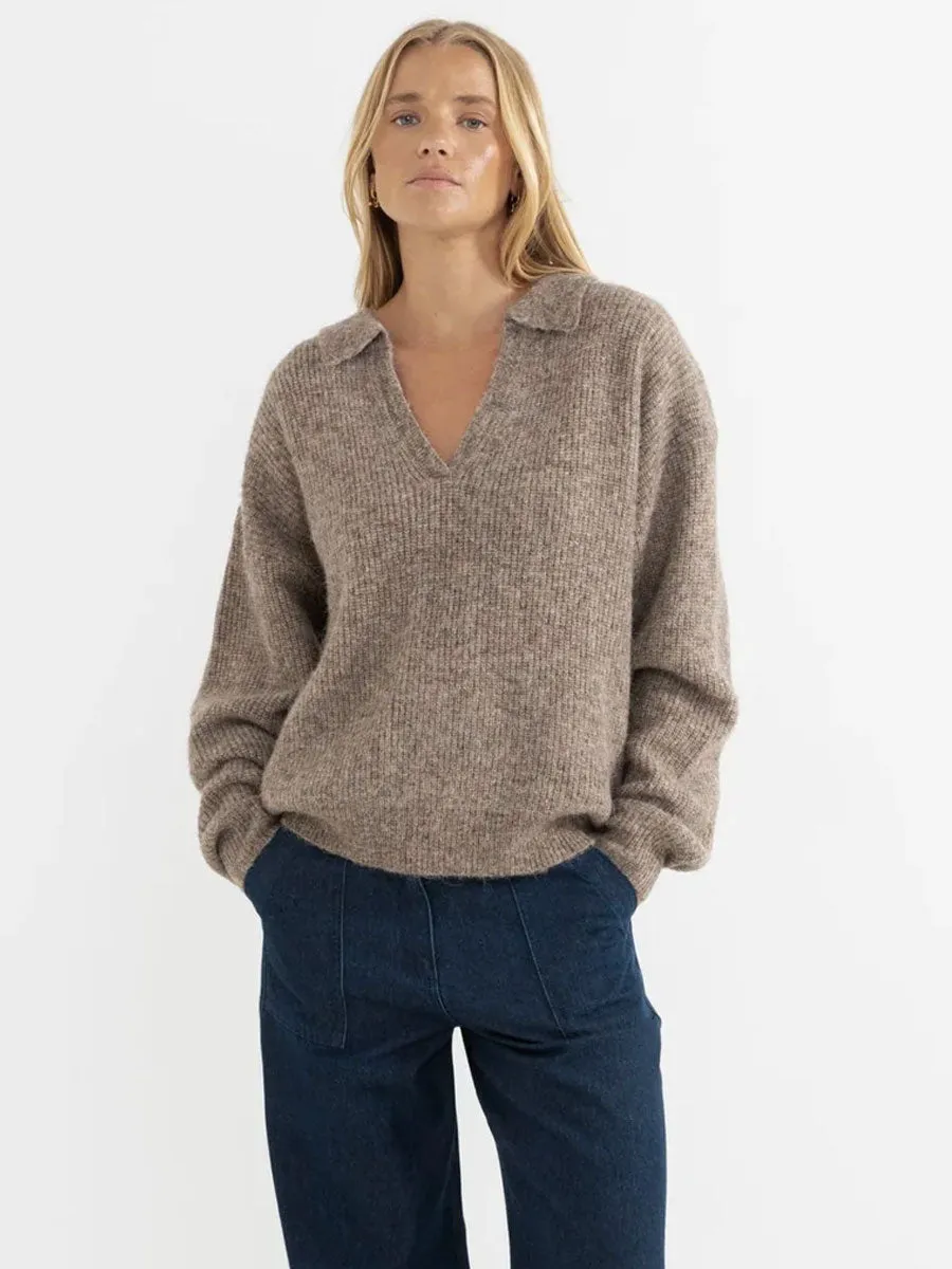 QUINN V-NECK COLLARED JUMPER - OAT sold by OAK