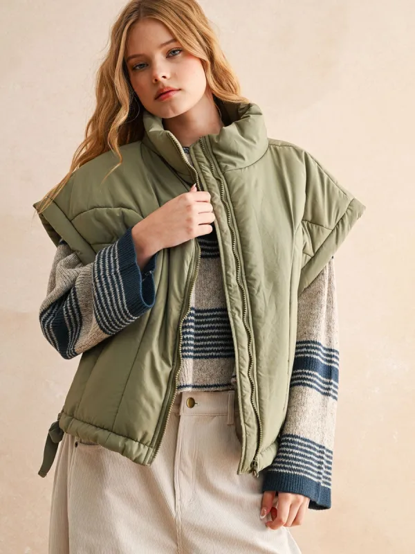OVERSIZED PUFFER VEST - OLIVE sold by OAK