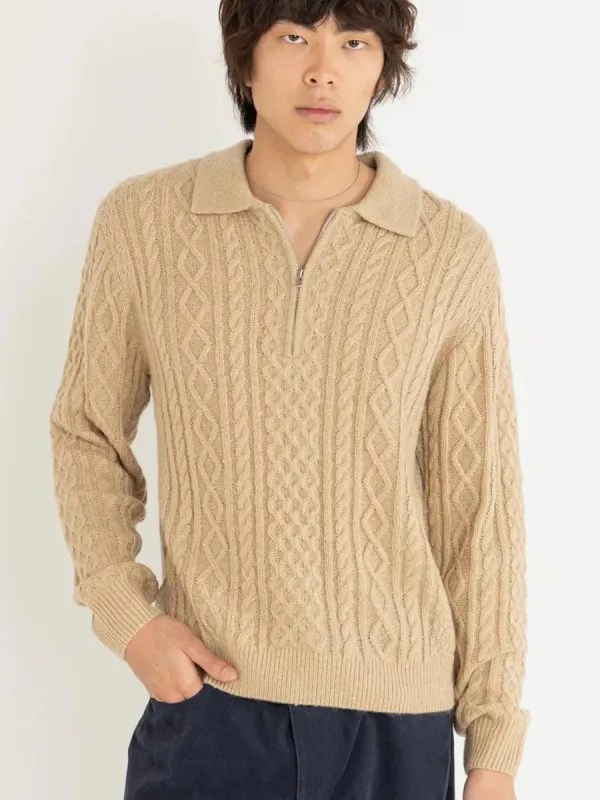 RHYTHM MOHAIR QUARTER ZIP FISHERMAN KNIT - INCENSE sold by OAK