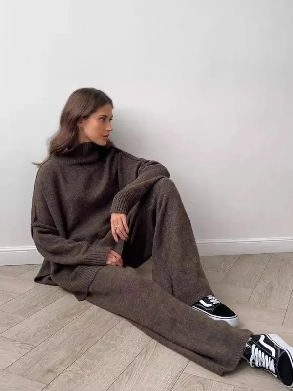 KNIT SIDE SLIT TURTLENECK SWEATER - COFFEE sold by OAK