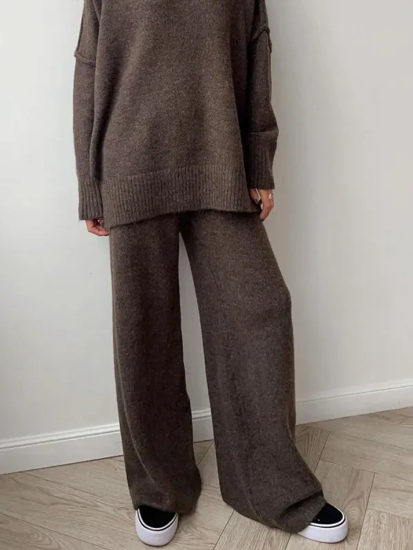 KNIT WIDE LEG PANT - COFFEE sold by OAK