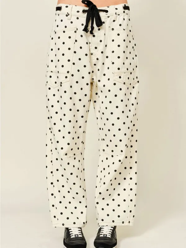 DOT BARREL DENIM PANTS WITH EYELET WAIST - CREAM sold by OAK