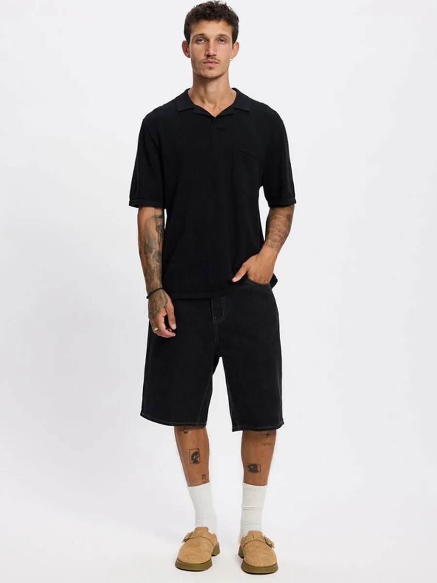 TEXTURED KNIT WHIP STITCH POLO - BLACK sold by OAK product image thumbnail 3