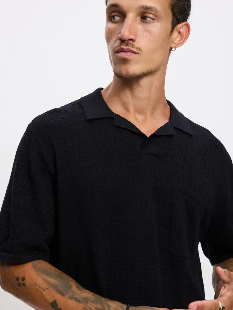 TEXTURED KNIT WHIP STITCH POLO - BLACK sold by OAK product image thumbnail 2