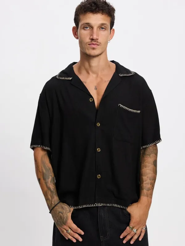 RELAXED WHIP STITCH SHORT-SLEEVE SHIRT - BLACK sold by OAK