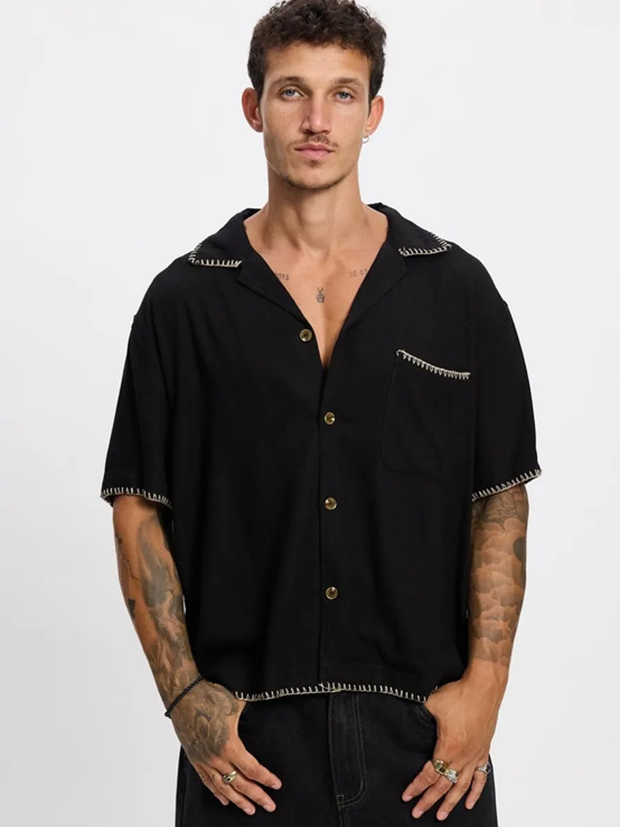 RELAXED WHIP STITCH SHORT-SLEEVE SHIRT - BLACK sold by OAK