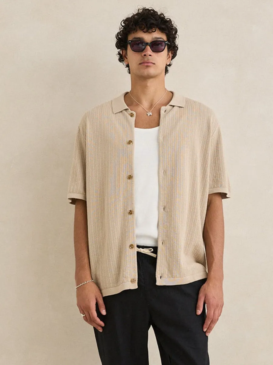 RHYTHM TEXTURED KNIT SHORT-SLEEVE SHIRT - STONE sold by OAK