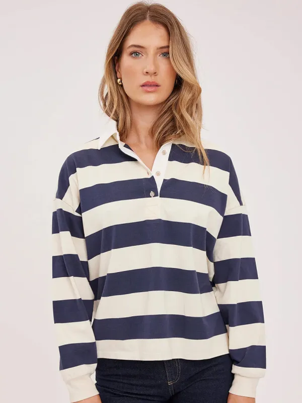 GENTLE FAWN BRITT POLO TOP - NAVY STRIPE sold by OAK
