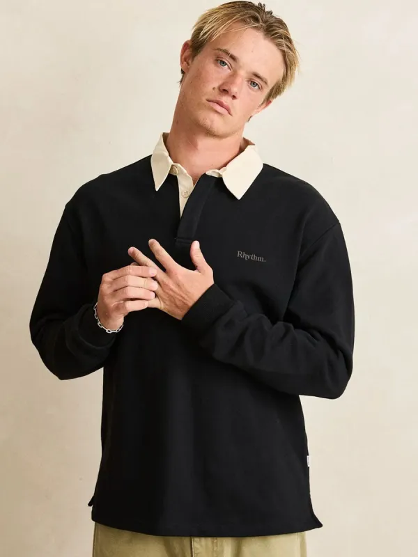 RHYTHM VINTAGE RUGBY POLO - CHARCOAL made by Rhythm.