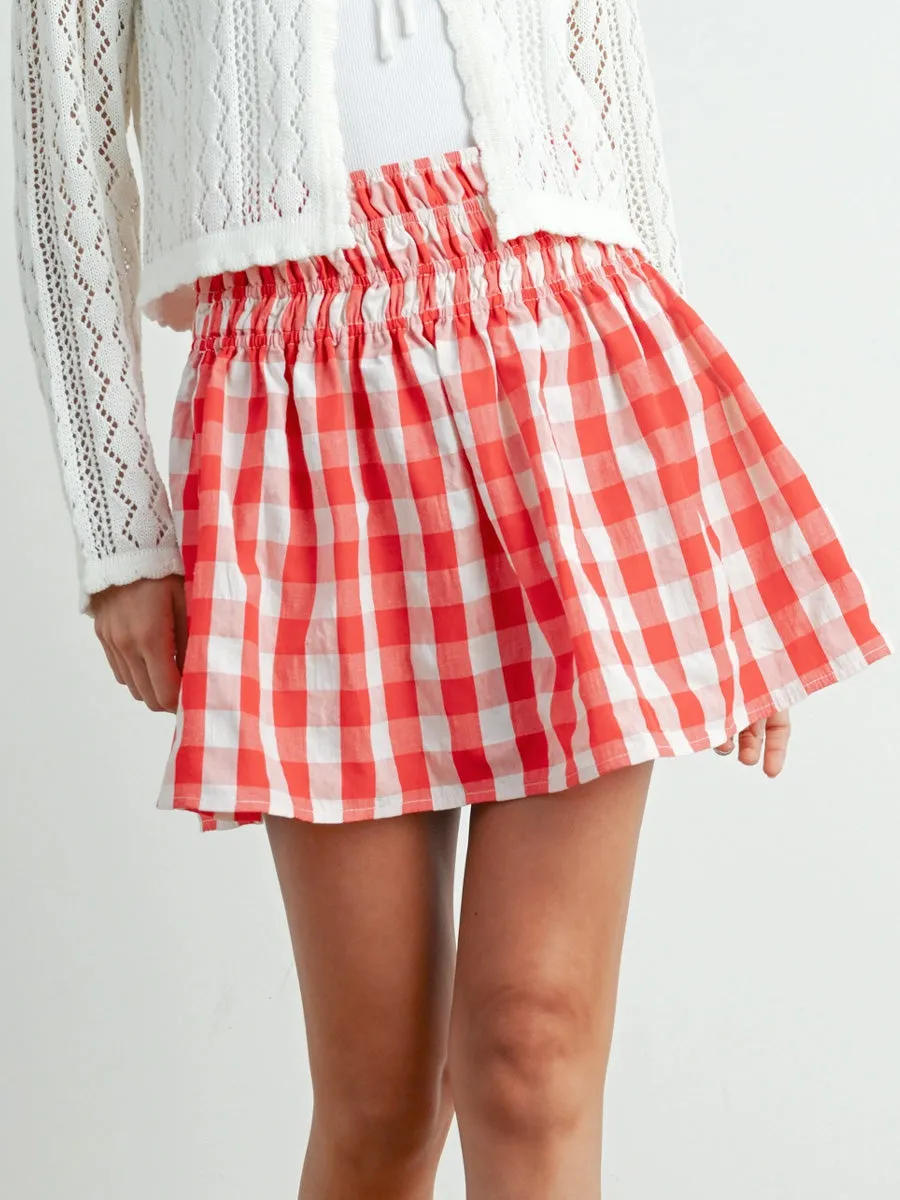 CHECKED PATTERN PLAID SKIRT - RED IVORY sold by OAK product image thumbnail 4