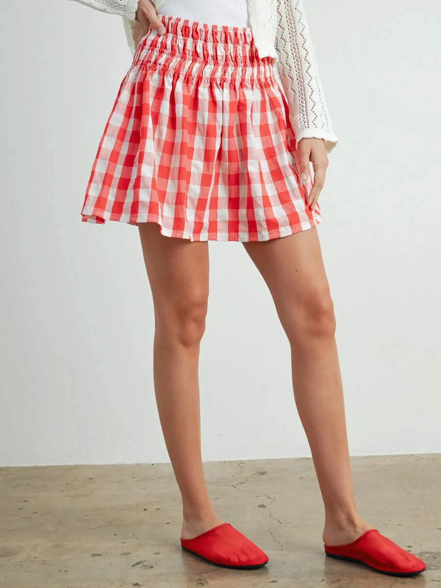 CHECKED PATTERN PLAID SKIRT - RED IVORY sold by OAK