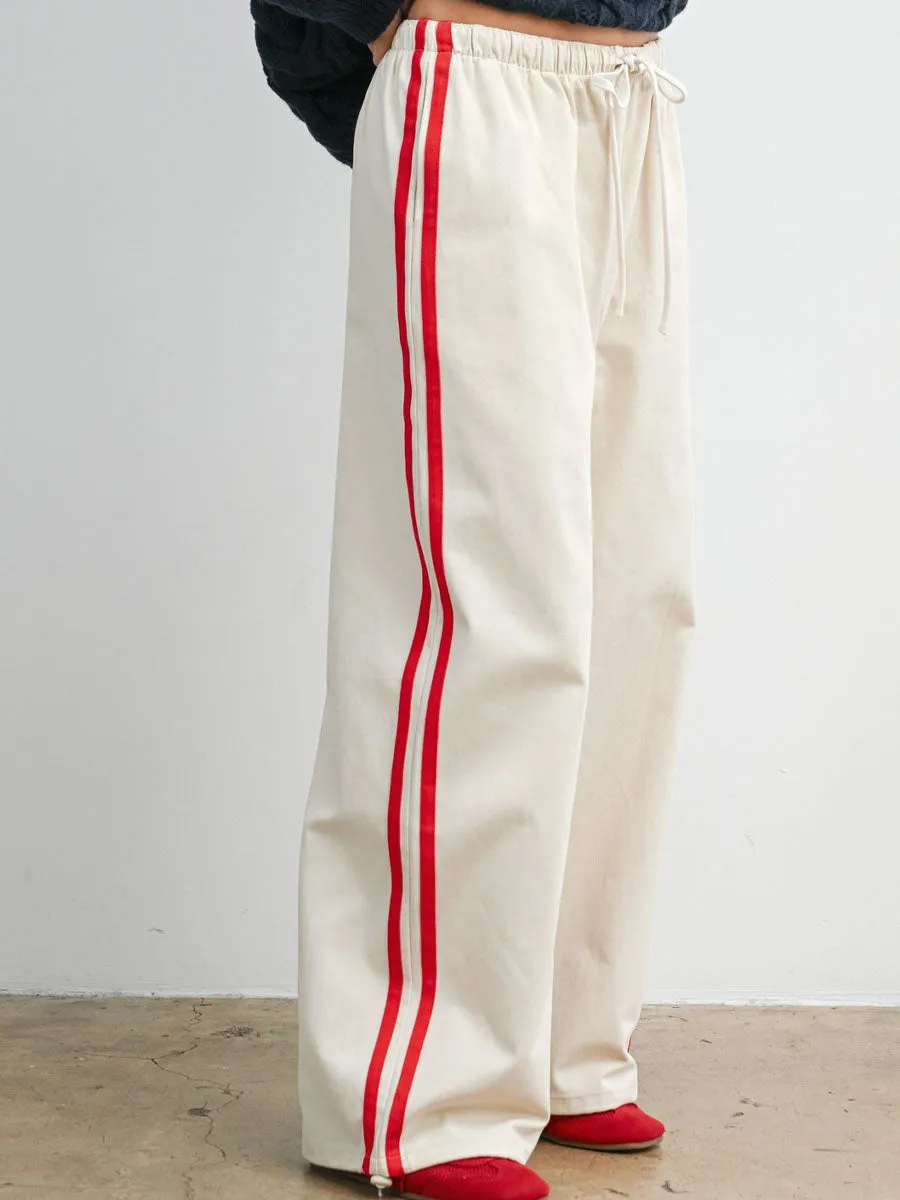 STRIPED WIDE LEG DRAWSTRING TRACK PANTS - IVORY RED sold by OAK product image thumbnail 4